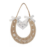 Widdop & Co Love Story horse shoe giftware with "Just Married" design, featuring decorative details for wedding celebration.