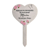 Widdop & Co memorial heart graveside stake with "Thoughts of You, Mum" engraved, designed for honoring loved ones at the gravesite.