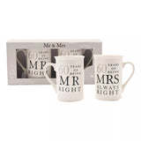 Widdop & Co Amore gift set of ceramic mugs celebrating 60 years of Mr. Right and Mrs. Always Right, featuring romantic designs