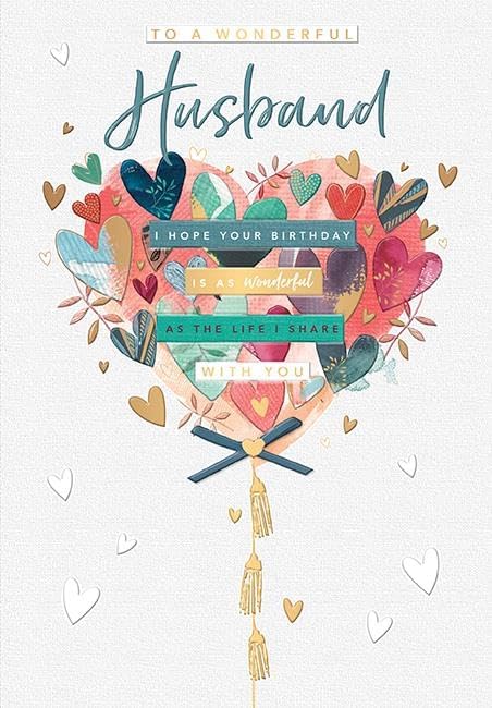 Words & Wishes Husband Birthday Card featuring a heartfelt message and decorative design for celebrating a special occasion.