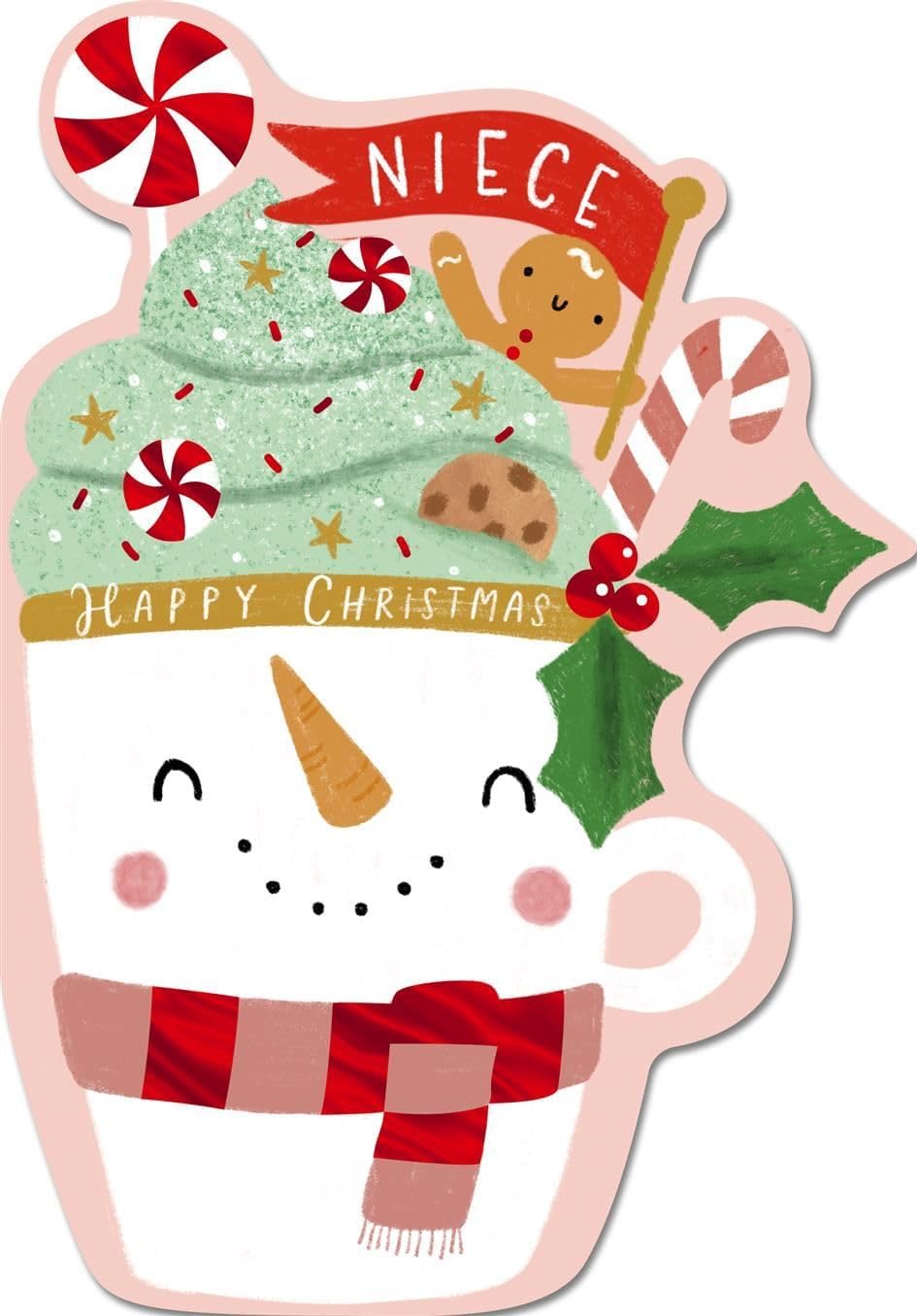 Hallmark Niece Christmas Card – Snowman Mug Happy Christmas Design