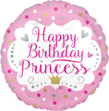 Xpress Yourself round foil balloon with "Happy Birthday Princess" design, small size, celebrating birthday festivities