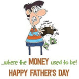 Xpress Yourself greeting card featuring a humorous wallet joke for Father's Day, with colorful illustrations and playful design.