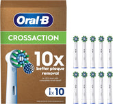 Set of 10 Oral-B CrossAction replacement toothbrush heads with angled bristles for effective cleaning and gum care.