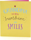 UK Greetings Mother's Day card featuring Grandma with sunshine and smiles, colorful design perfect for celebrating moms.