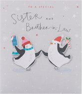 UK Greetings Christmas Card for Sister and Brother-in-Law - Ice Skating Penguins Design