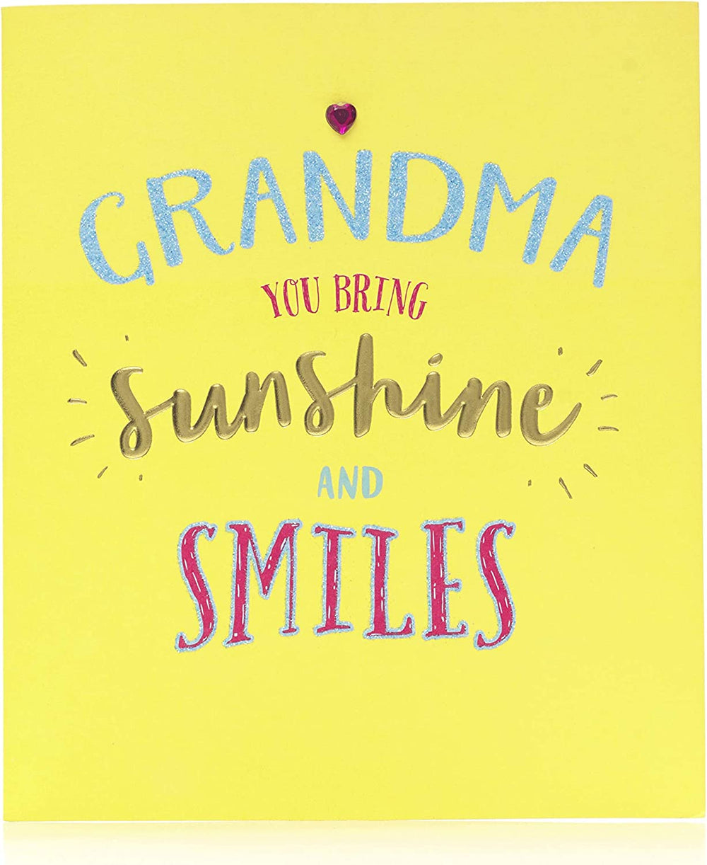 UK Greetings Mother's Day card featuring a cheerful design with sunshine and smiles, perfect for celebrating Grandma.