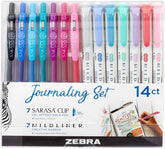 Zebra Mildliner dual tip highlighter and journaling set with colorful highlighters and gel pens for creative writing and note-taking.