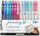 Zebra Mildliner dual tip highlighter and journaling set with colorful highlighters and gel pens for creative writing and note-taking.