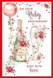 40th Milestone Ruby Anniversary Card - 40 Years - Champagne, Flowers and Balloon with Foil Finish - Eco-Friendly and Recyclable