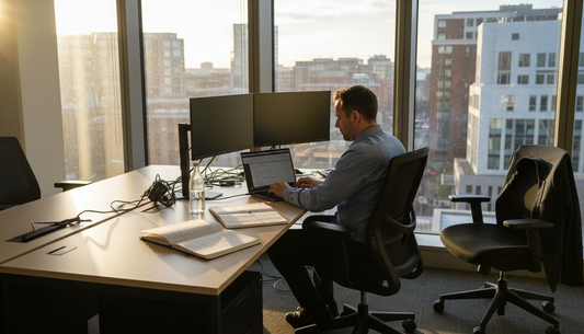Urban office with ergonomic chair and spacious desk