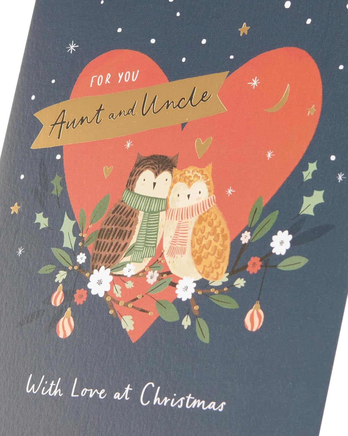 UK Greetings Christmas Card for Aunt & Uncle - Festive Owls Design