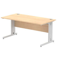 Impulse 1600 x 800mm Straight Desk Maple Top Silver Cable Managed Leg I000518 DD
