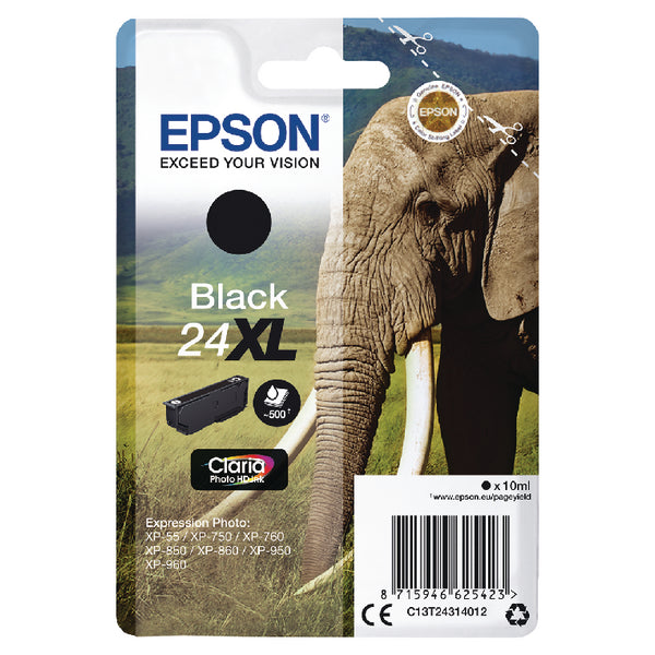 Epson 24XL Elephant Black High Yield Ink Cartridge 10ml - C13T24314012