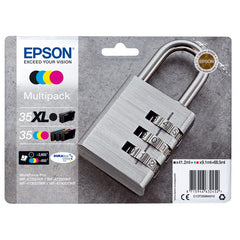 Epson 35XL Padlock Black Cyan Magenta Yellow High Yield Ink Cartridge Multipack 41ml + 3 x 20ml (Pack 4) - C13T35964010