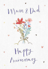 Mum and Dad Anniversary Card – Floral Bouquet with Heart Accents