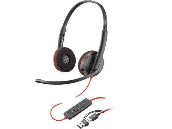 HP Poly Blackwire 3220 Stereo USB-C Wired Headset with USB-C to USB-A Adapter (Bulk)