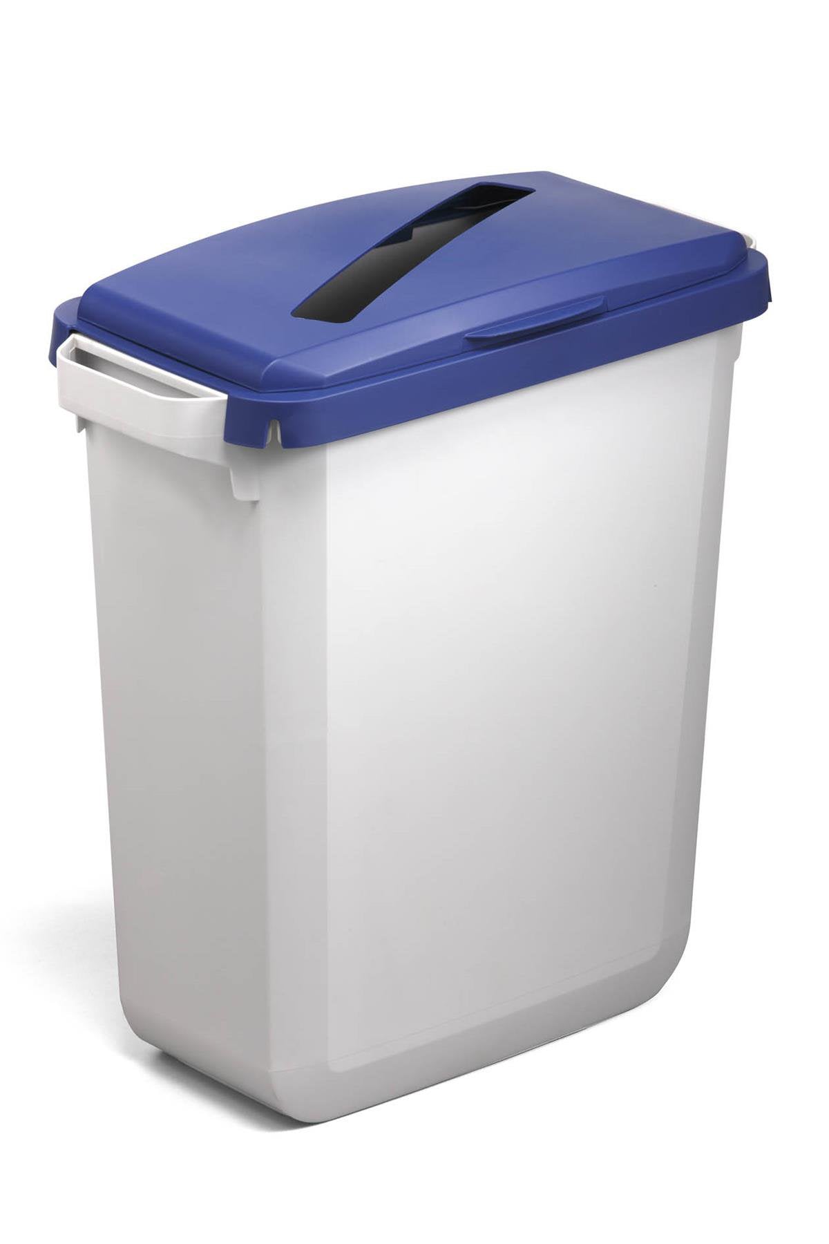 Durable DURABIN Plastic Waste Recycling Bin 60 Litre Rectangular Grey with Blue Hinged Lid with Rectangular Slot - VEH2023020 DD