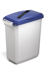 Durable DURABIN Plastic Waste Recycling Bin 60 Litre Rectangular Grey with Blue Hinged Lid with Rectangular Slot - VEH2023020 DD