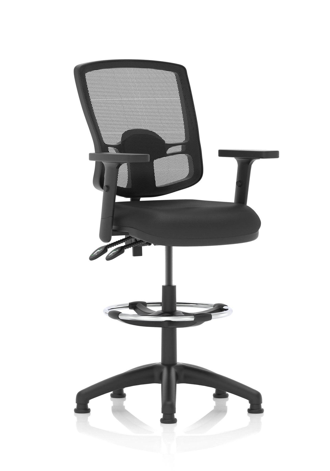 Dynamic Eclipse Plus II Deluxe Medium Mesh Back & Soft Bonded Leather Seat Task Operator Chair Adjustable Arms & HiRise Draughtsman Kit Black - KC0430 DD