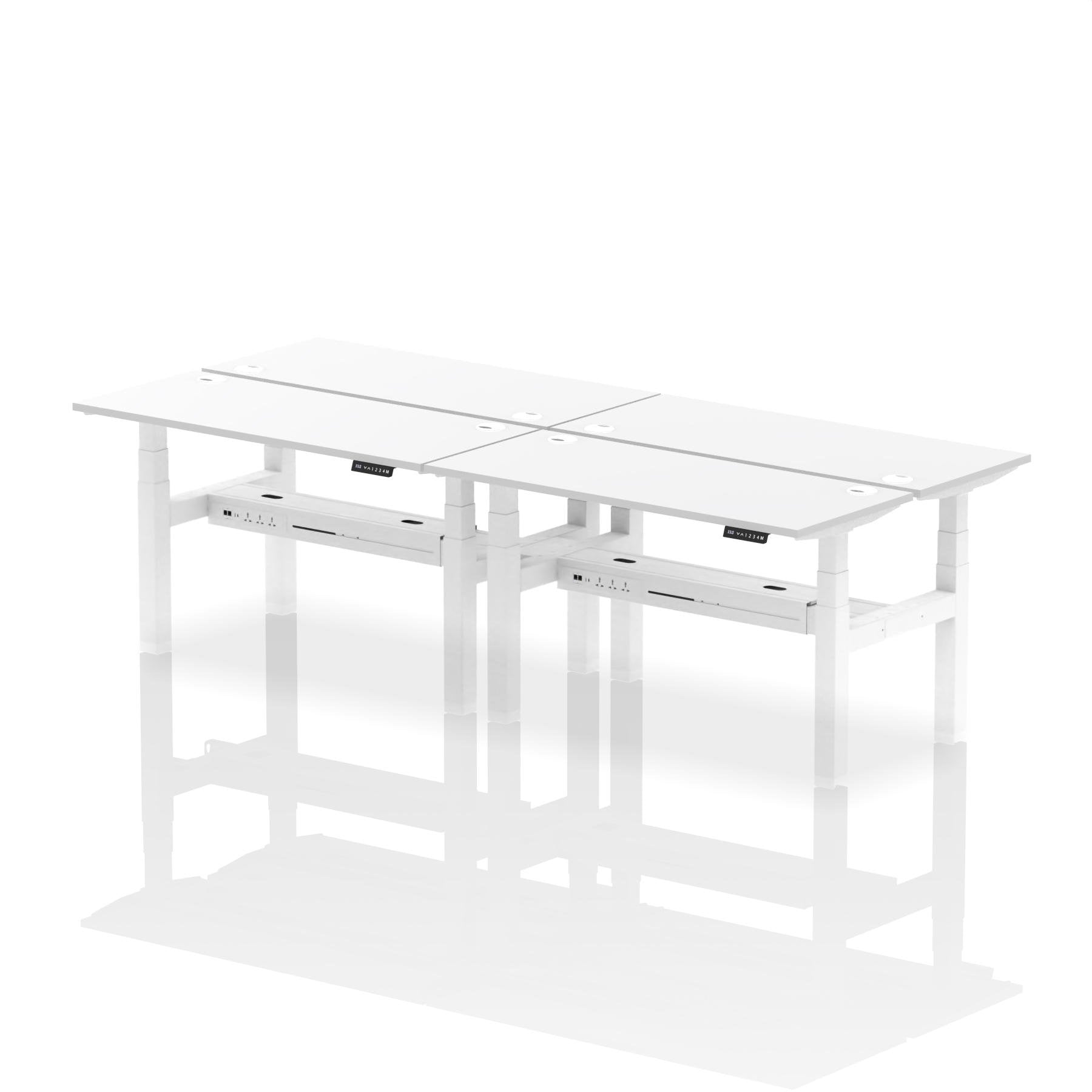Dynamic Air Back-to-Back W1400 x D600mm Height Adjustable Sit Stand 4 Person Bench Desk With Cable Ports White Finish White Frame - HA01924 DD