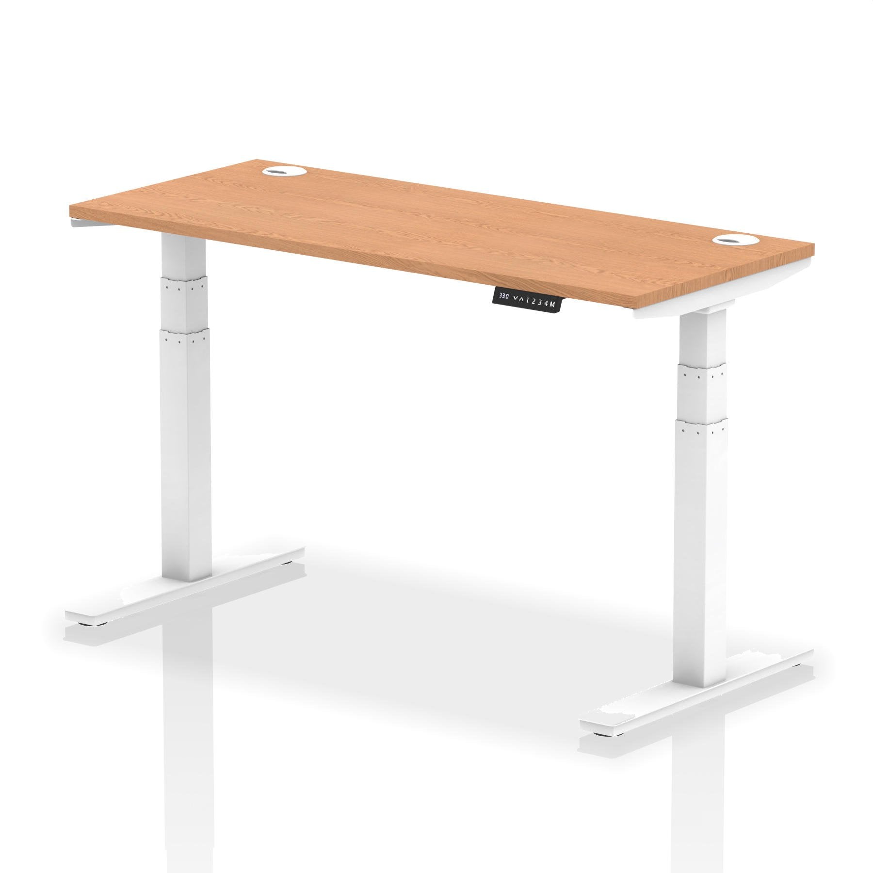 Dynamic Air 1400 x 600mm Height Adjustable Desk Oak Top Cable Ports White Leg HA01158 DD