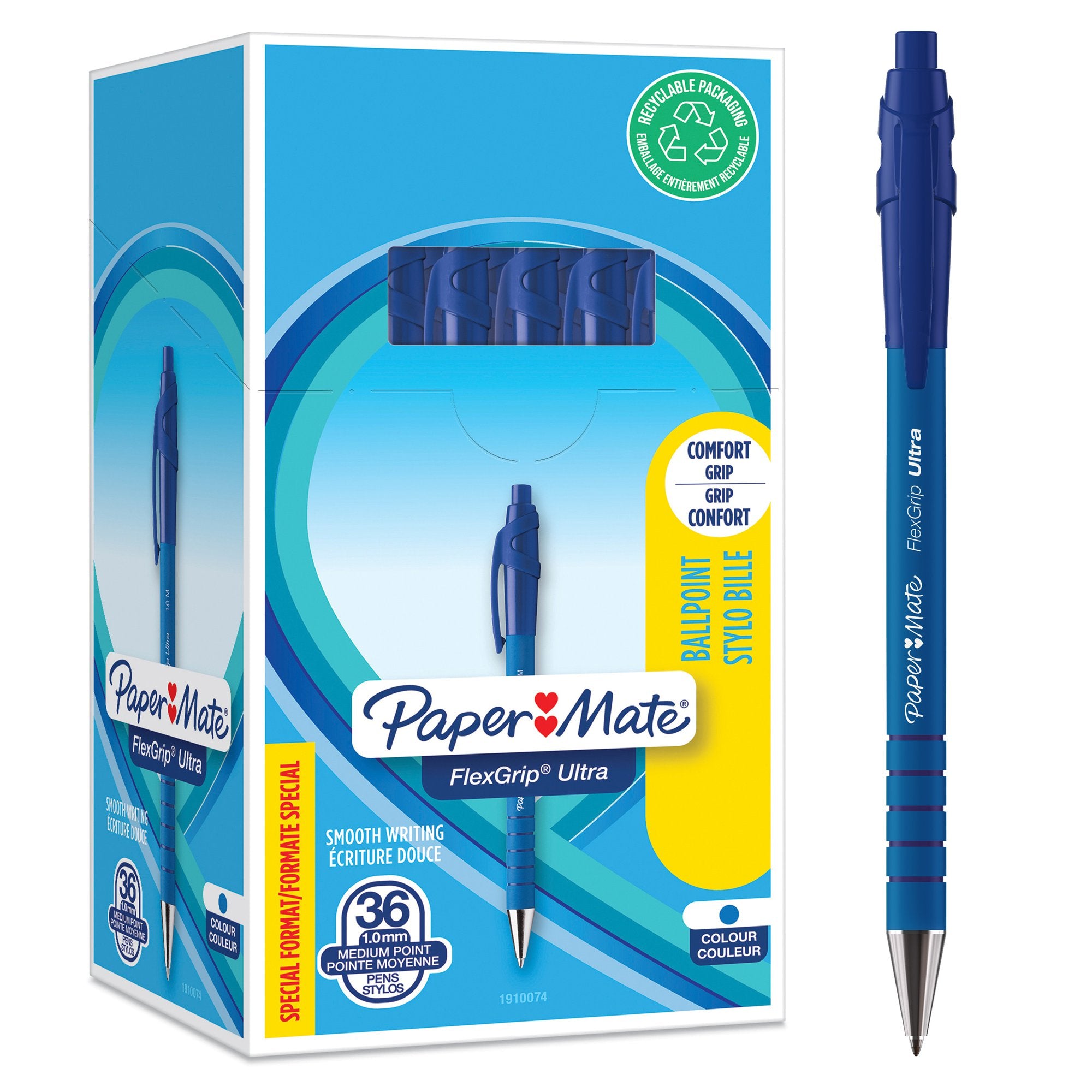 Paper Mate Flexgrip Ultra Retractable Ballpoint Pen 1.0mm Tip 0.5mm Line Blue (Pack 30+6) - 1910074