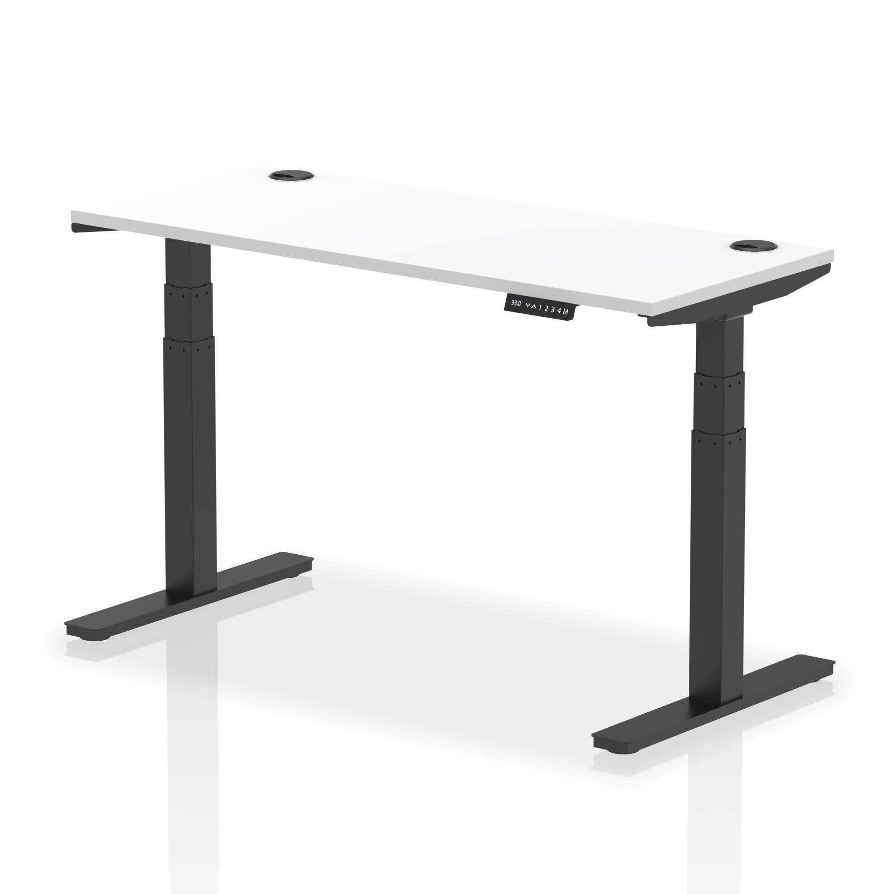 Dynamic Air 1400 x 600mm Height Adjustable Desk White Top Cable Ports Black Leg HA01234 DD