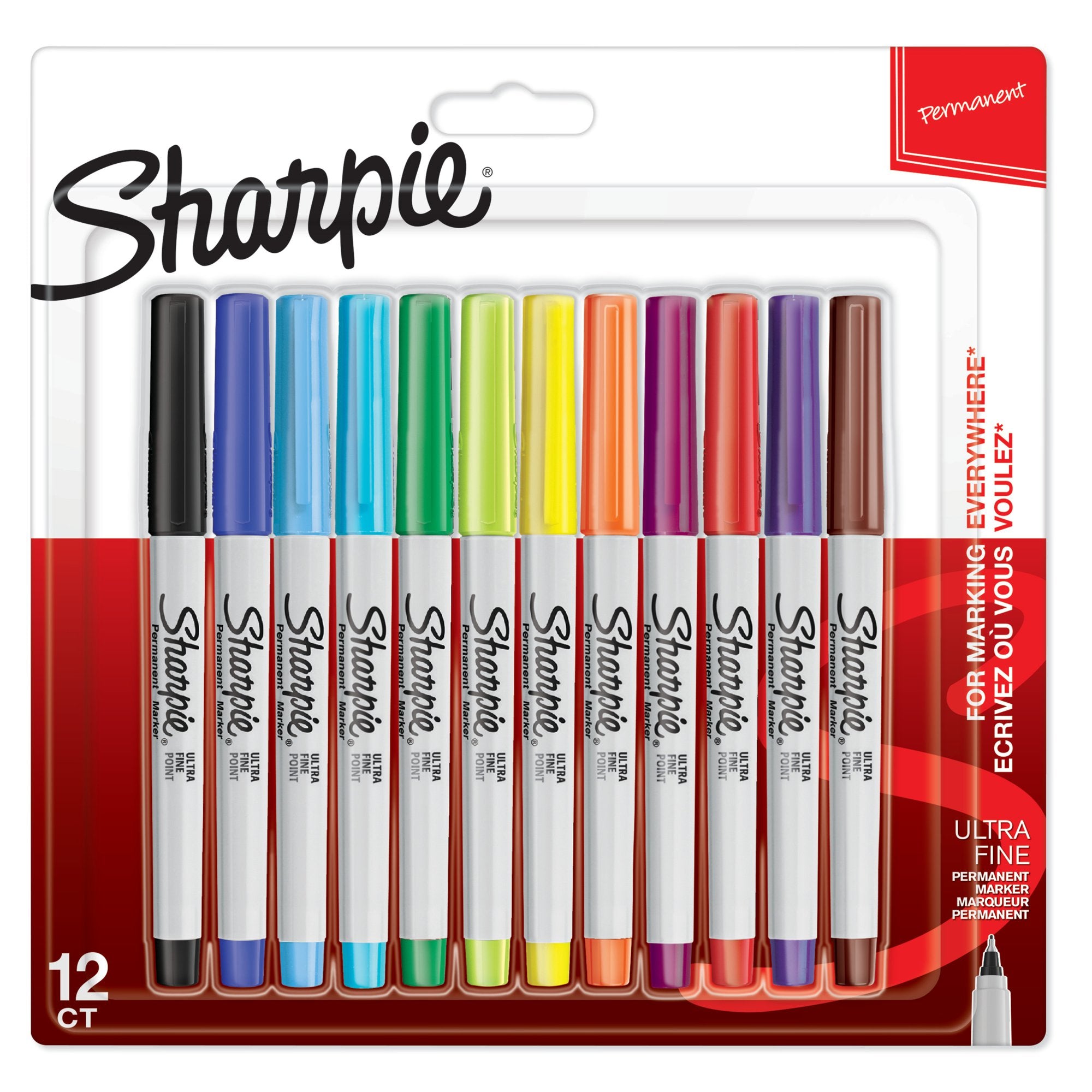 Sharpie Permanent Marker Ultra Fine Tip 0.5mm Line Assorted Colours (Pack 12) - 2065408
