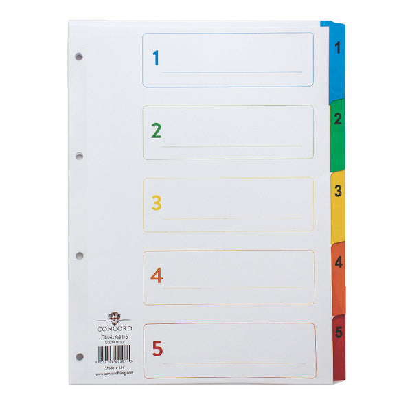 Concord Classic Index 1-5 A4 180gsm Board White with Coloured Mylar Tabs 00201/CS2