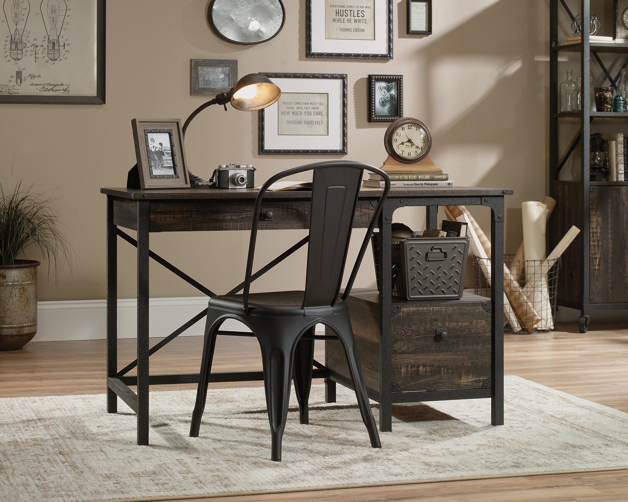 Steel Gorge Wrought Iron Style Home Office Desk Carbon Oak - 5423912 DD
