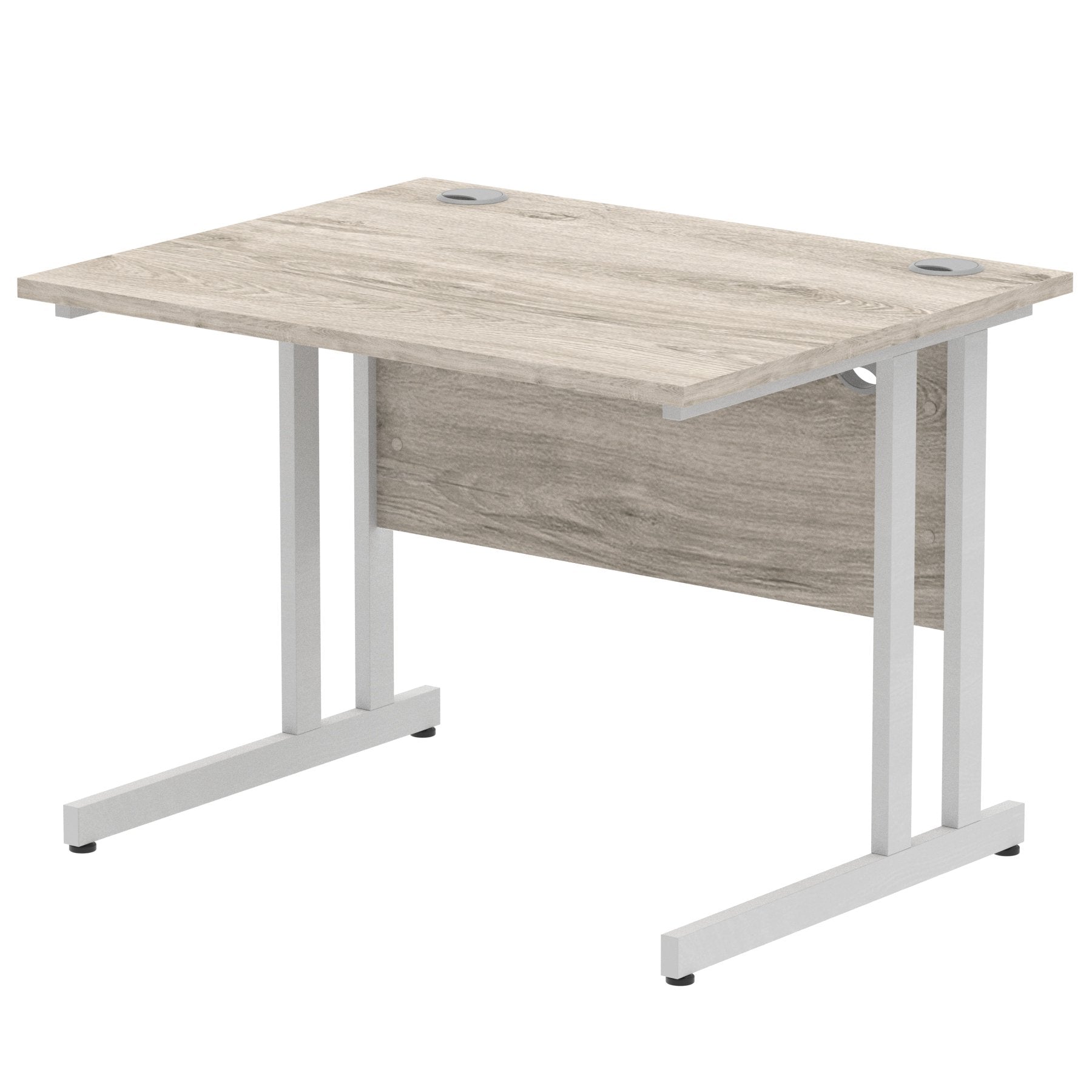 Impulse 1000 x 800mm Straight Desk Grey Oak Top Silver Cantilever Leg I003789 DD