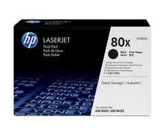 HP 80X Black High Yield Toner Cartridge Twinpack 2 x 6.9K pages (Pack 2) for HP LaserJet Pro M401/M425 - CF280XD