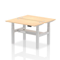 Dynamic Air Back-to-Back W1200 x D600mm Height Adjustable Sit Stand 2 Person Bench Desk With Cable Ports Maple Finish Silver Frame - HA01544 DD