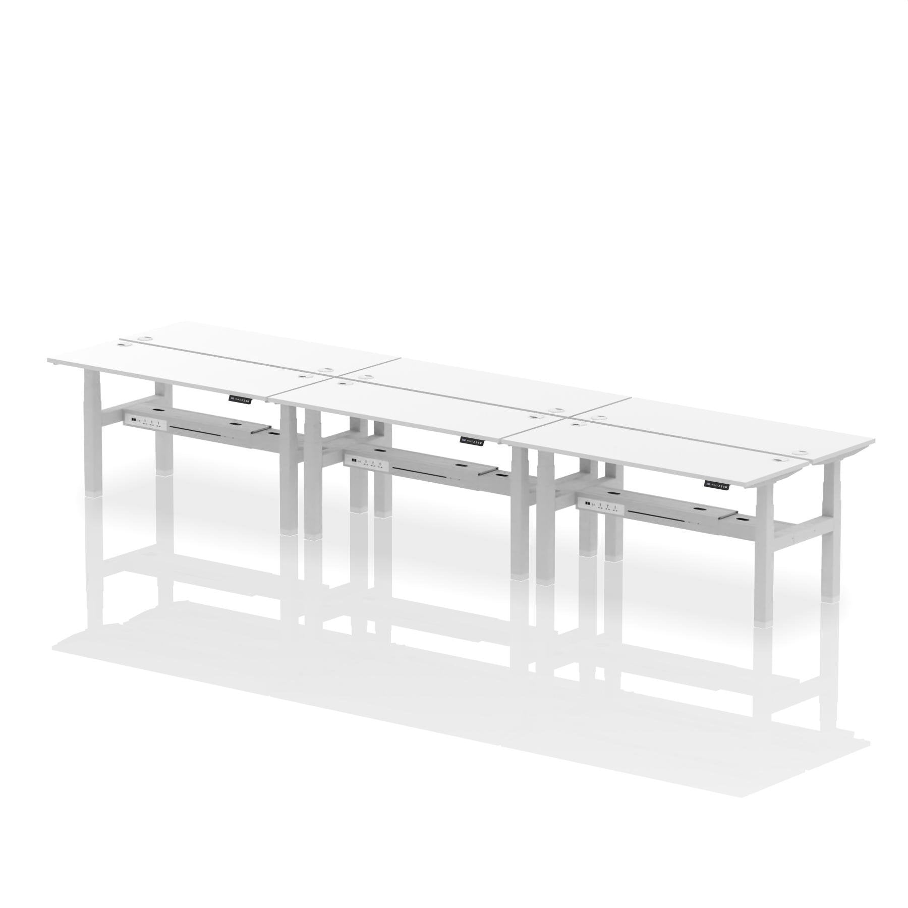 Dynamic Air Back-to-Back W1600 x D600mm Height Adjustable Sit Stand 6 Person Bench Desk With Cable Ports White Finish Silver Frame - HA02282 DD