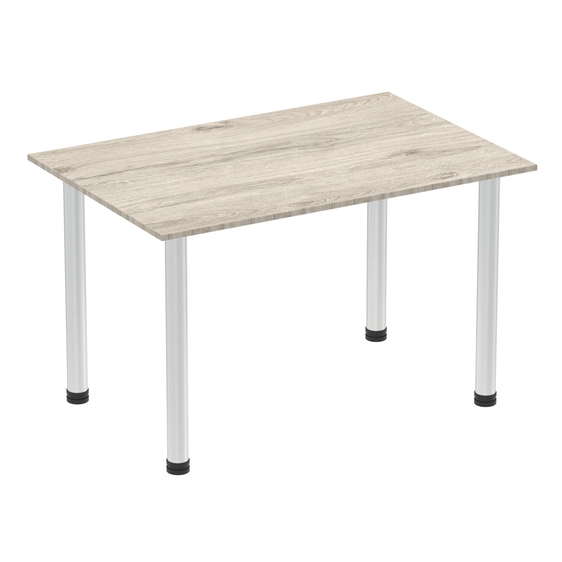 Impulse 1200mm Straight Table Grey Oak Top Brushed Aluminium Post Leg I003663 DD