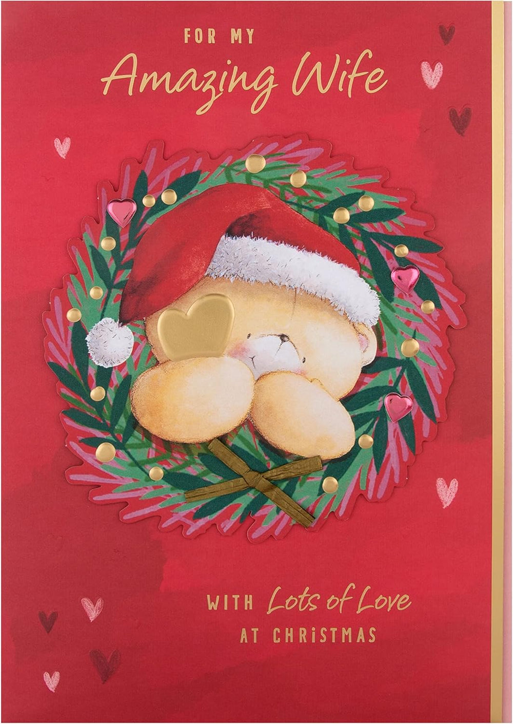 Forever Friends Wife Christmas Card – Bear in Wreath Boxed Design