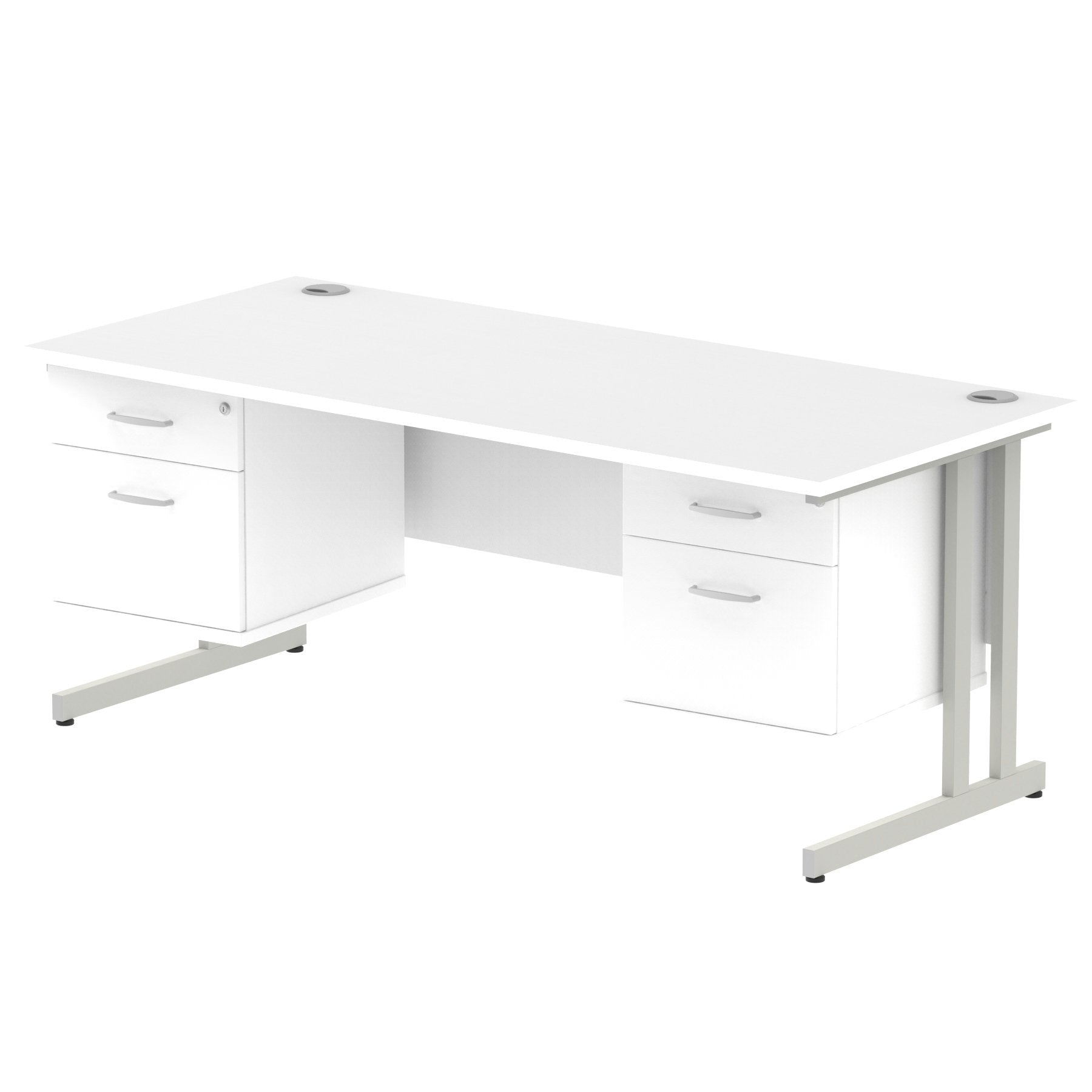Dynamic Impulse W1800 x D800 x H730mm Straight Office Desk Cantilever Leg With 2x2 Drawer Double Fixed Pedestal White Finish Silver Frame - MI002224 DD