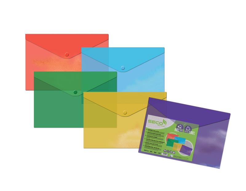 SECO ECO Biodegradable Popper Wallet Polypropylene A4+ Translucent Assorted Colours (Pack 5) - TR-005 AST