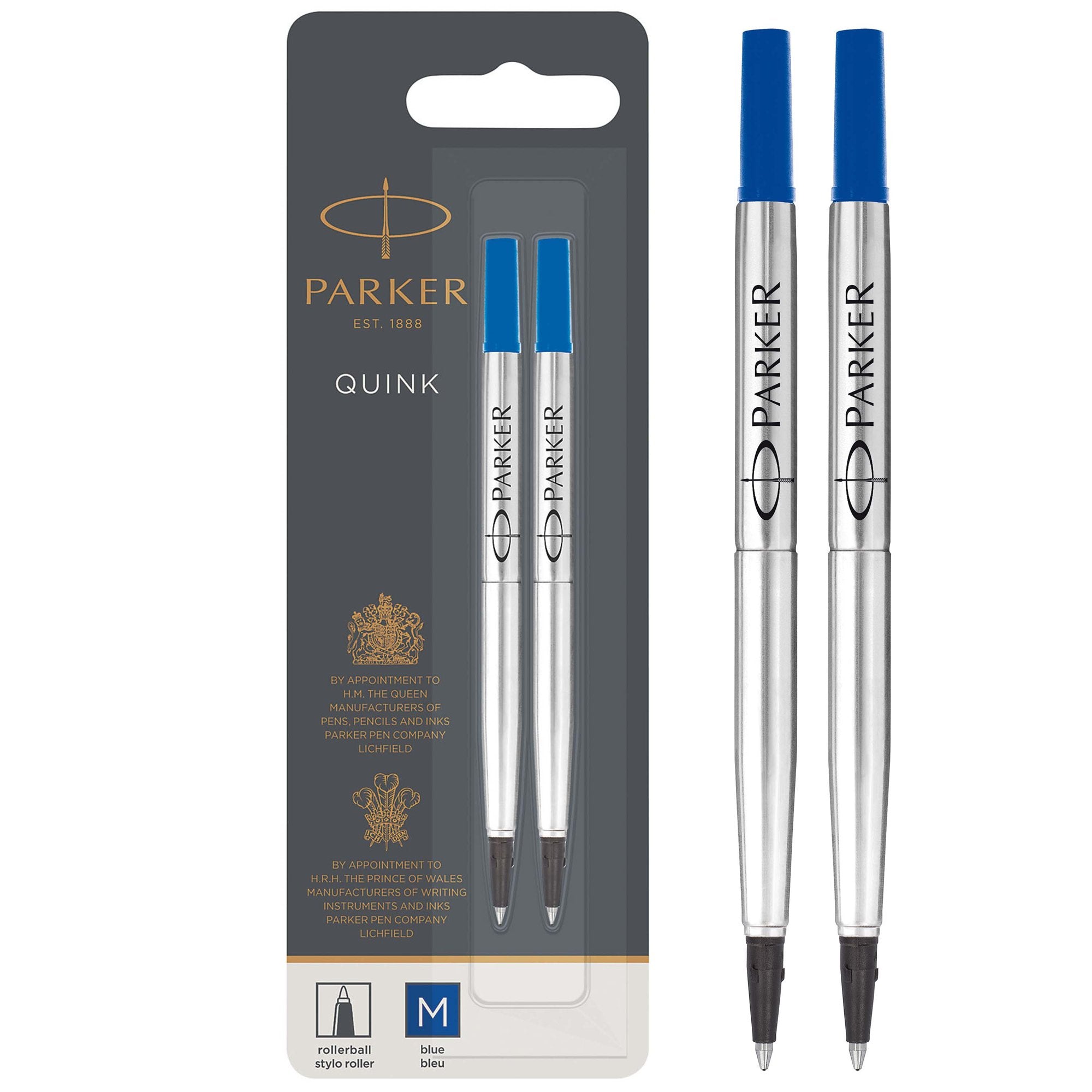 Parker Quink Rollerball Refill for Rollerball Pens Medium Blue (Pack 2) 1950327