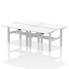 Dynamic Air Back-to-Back W1200 x D800mm Height Adjustable Sit Stand 4 Person Bench Desk With Cable Ports White Finish Silver Frame - HA01772 DD
