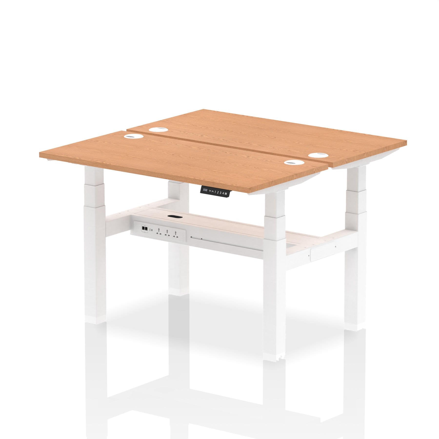 Dynamic Air Back-to-Back W1200 x D600mm Height Adjustable Sit Stand 2 Person Bench Desk With Cable Ports Oak Finish White Frame - HA01552 DD