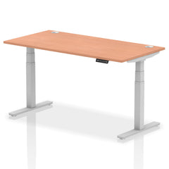 Dynamic Air 1600 x 800mm Height Adjustable Desk Beech Top Cable Ports Silver Leg HA01083 DD