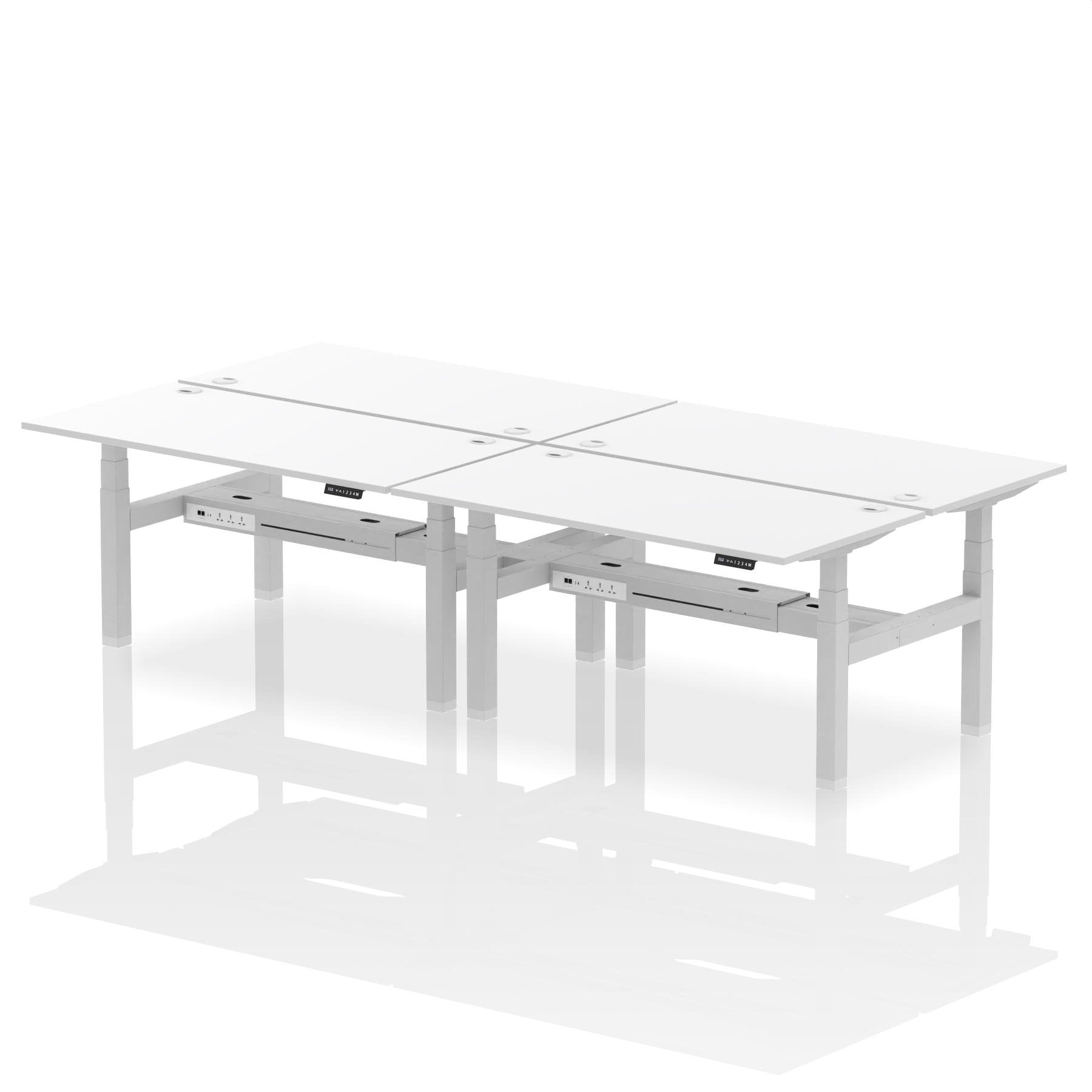 Dynamic Air Back-to-Back W1600 x D800mm Height Adjustable Sit Stand 4 Person Bench Desk With Cable Ports White Finish Silver Frame - HA02420 DD