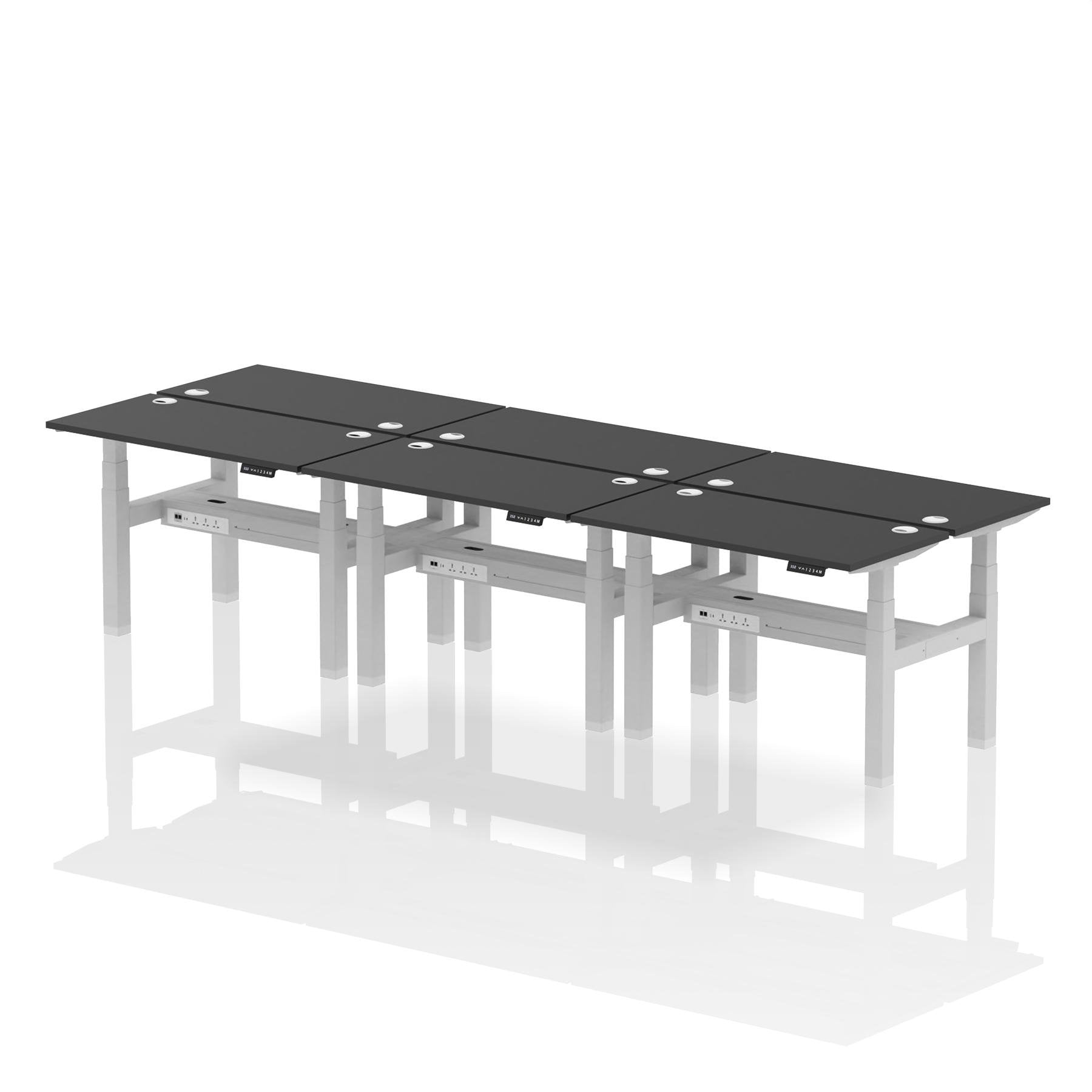 Dynamic Air Back-to-Back W1200 x D600mm Height Adjustable Sit Stand 6 Person Bench Desk With Cable Ports Black Finish Silver Frame - HA02840 DD