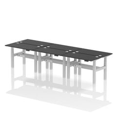 Dynamic Air Back-to-Back W1200 x D600mm Height Adjustable Sit Stand 6 Person Bench Desk With Cable Ports Black Finish Silver Frame - HA02840 DD