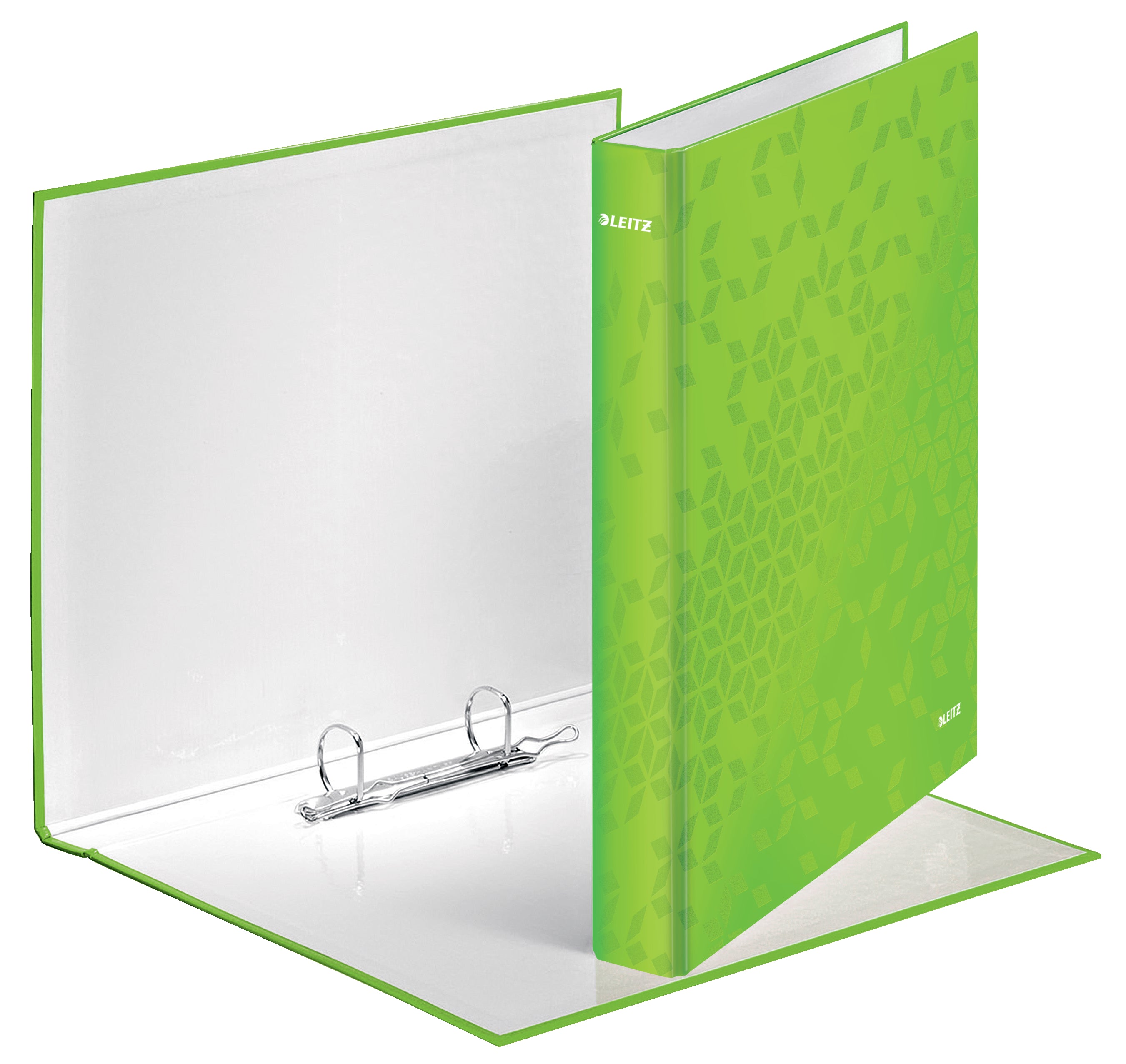 Leitz WOW Ring Binder Laminated Paper on Board 2 D-Ring A4 25mm Rings Green (Pack 10) 42410054