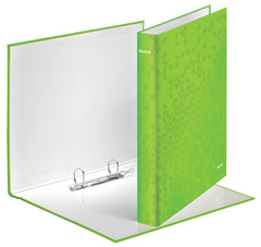 Leitz WOW Ring Binder Laminated Paper on Board 2 D-Ring A4 25mm Rings Green (Pack 10) 42410054