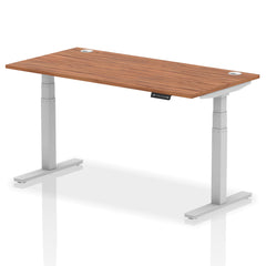 Dynamic Air 1600 x 800mm Height Adjustable Desk Walnut Top Cable Ports Silver Leg HA01087 DD