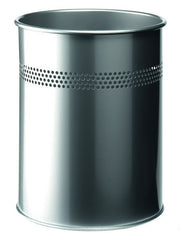 Durable Waste Bin Metal Round Perforated 15 Litre 30mm Silver